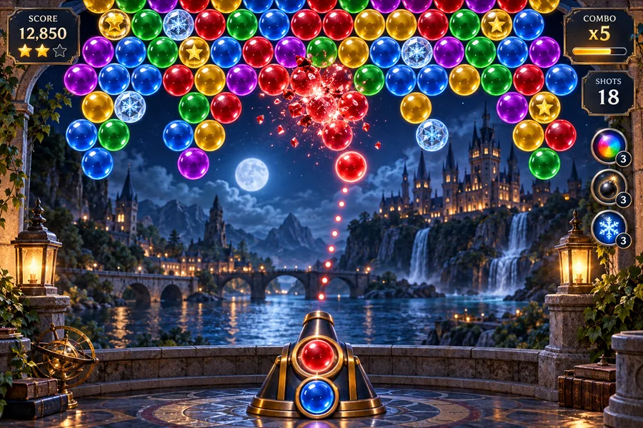 Bubble Pop gameplay preview in a fantasy night setting