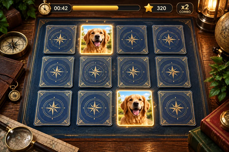 Memory Match gameplay preview on an illustrated card board