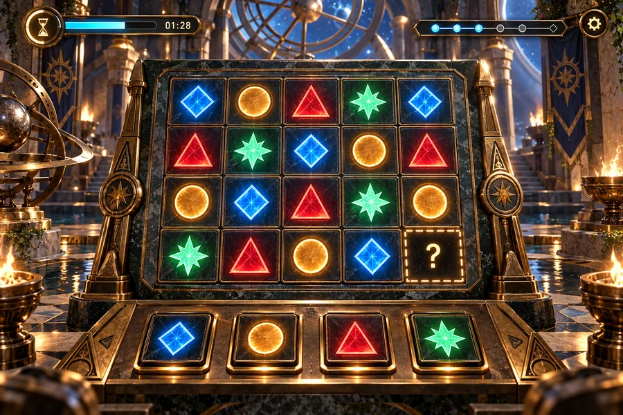 Pattern Logic gameplay preview on a luminous puzzle board